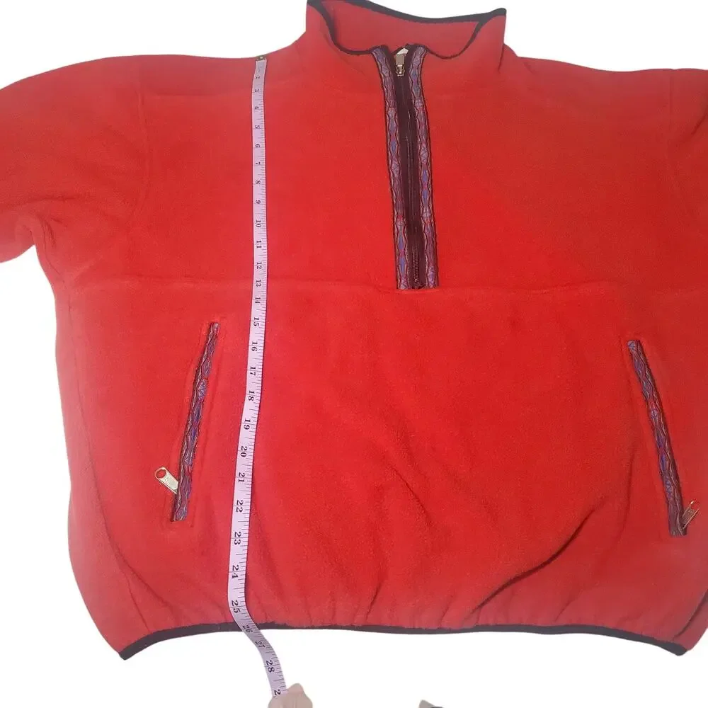 The North Face Red Fleece Quarter Zip Jacket Kangaroo Pocket XL Made in USA VTG
